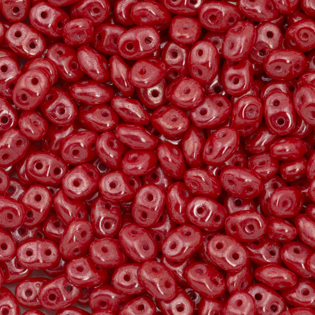 Super Duo 2x5mm Two Hole Beads Opaque Red White Luster 22g Tube (93200WL)