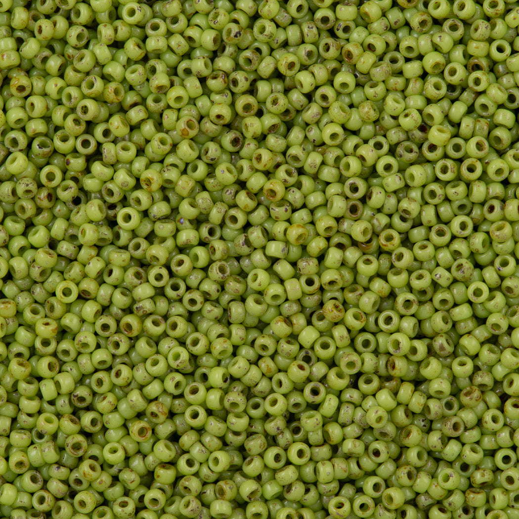 50g Miyuki Round Seed Bead 11/0 Opaque Chartreuse Picasso (4515)