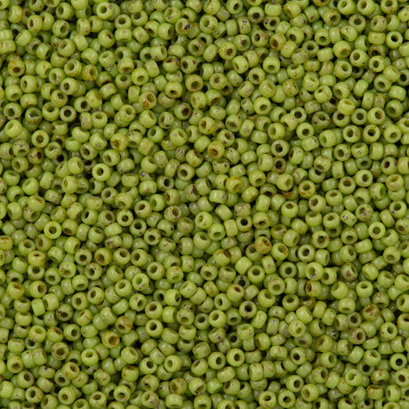 50g Miyuki Round Seed Bead 11/0 Opaque Chartreuse Picasso (4515)