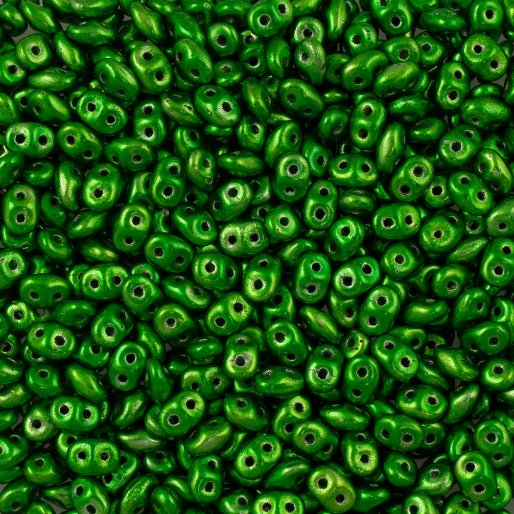 Super Duo 2x5mm Two Hole Beads Metalust Apple Green 22g Tube (24205)