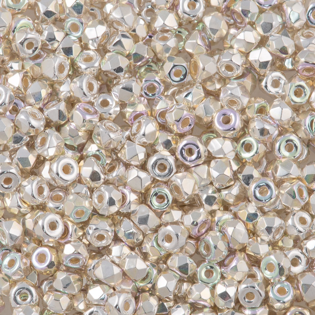 Czech Glass 2x3mm Faceted Micro Spacer Beads 100pcs Silver Plated AB (00030SLPAB)