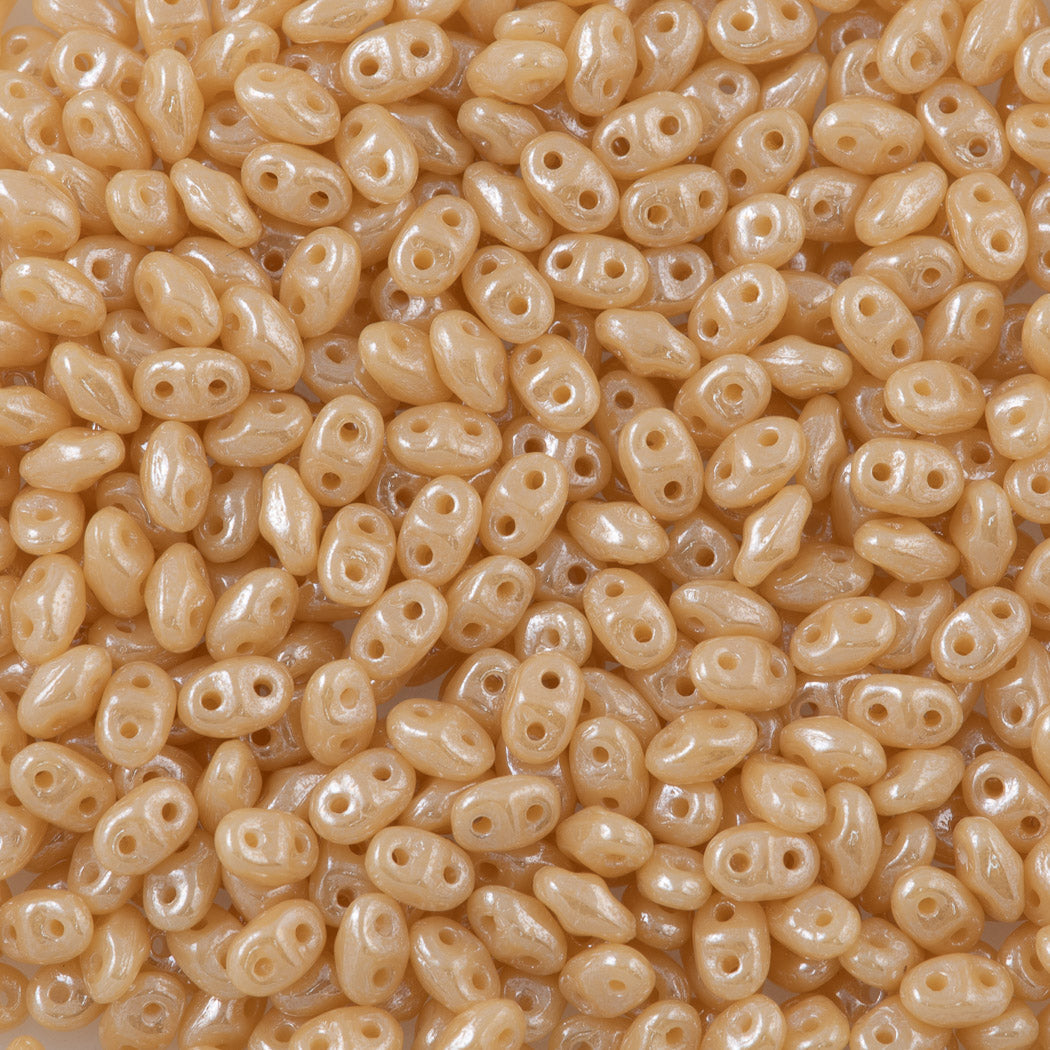 MiniDuo 2x4mm Two Hole Beads Opaque Desert Tan White Luster (13020WL)