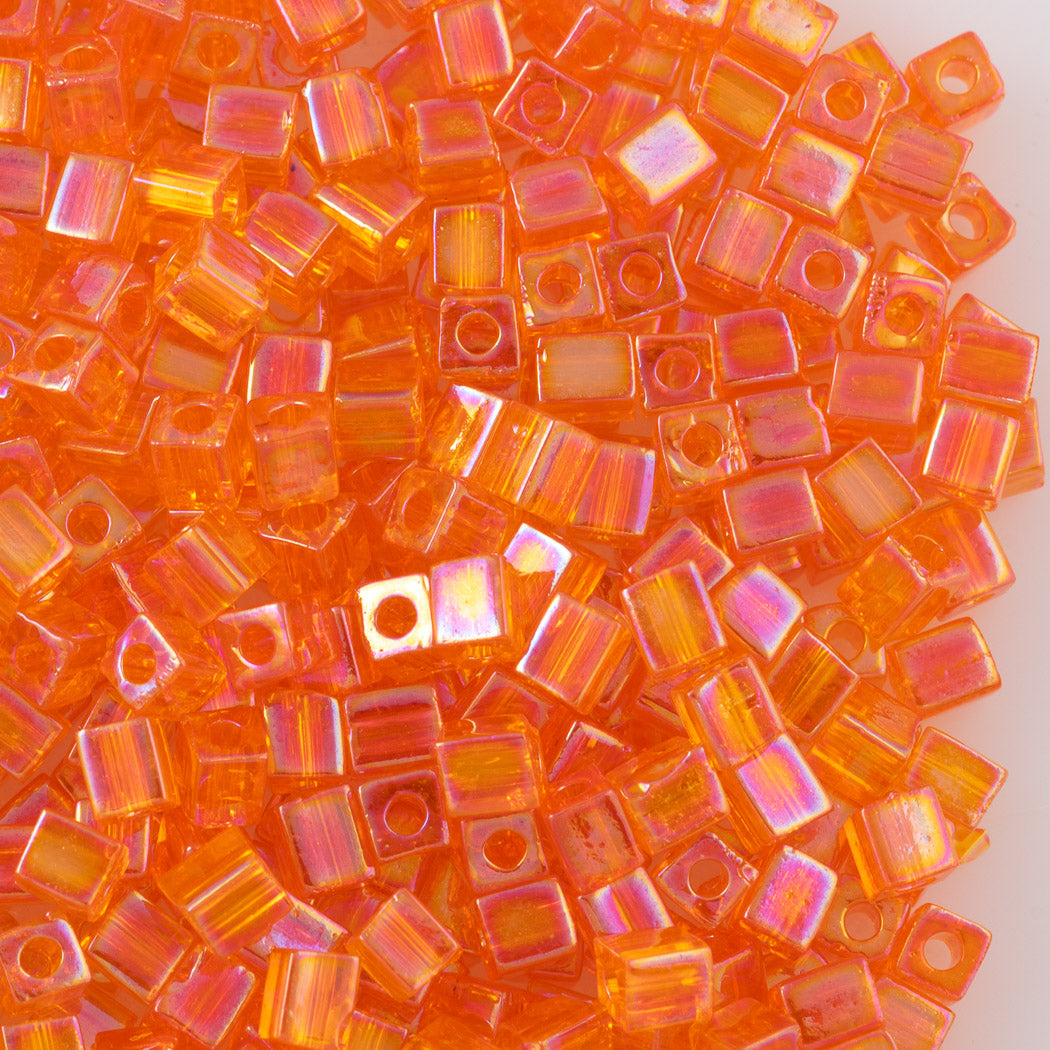 Miyuki 4mm Cube Seed Bead Transparent Orange AB (253)