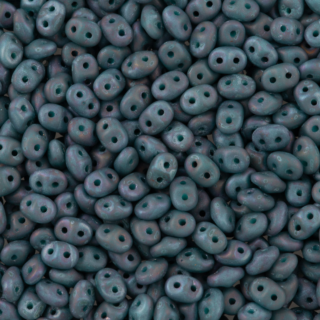 Super Duo 2x5mm Two Hole Beads Opaque Matte Green Turquoise Nebula (63130NEBM)