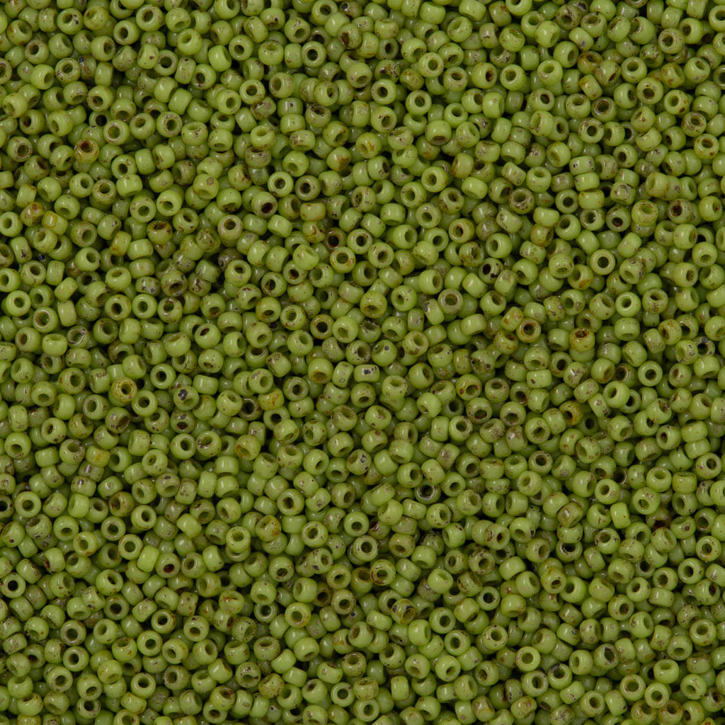 50g Miyuki Round Seed Bead 11/0 Opaque Chartreuse Picasso (4515)