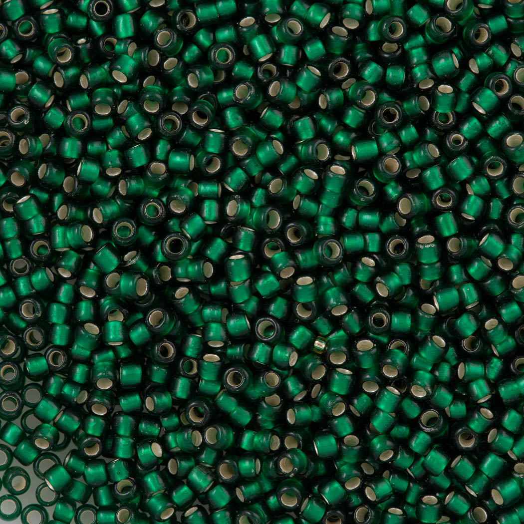 50g Toho Round Seed Bead 8/0 Silver Lined Transparent Matte Emerald (36F)