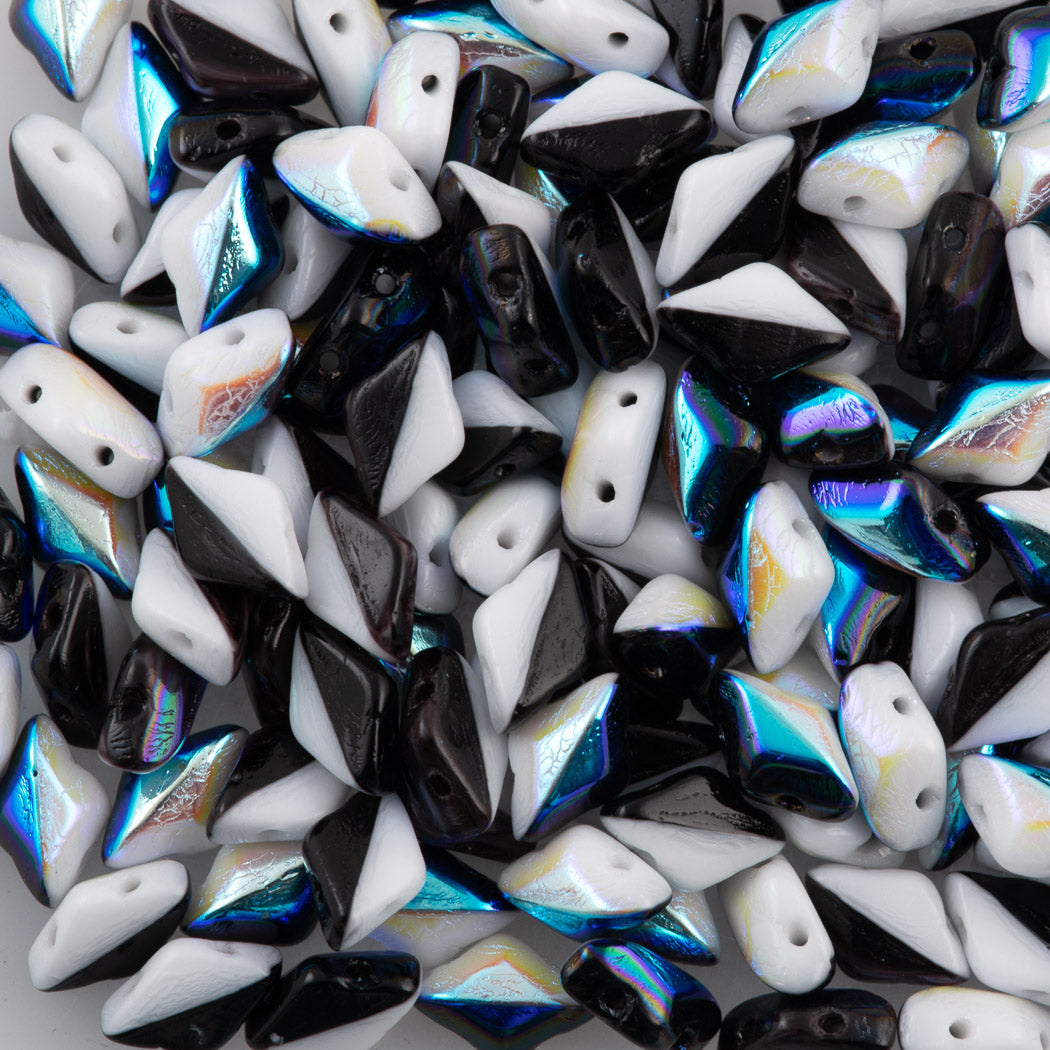 Gemduo Bead 8x5mm Duet Black & White AB 2-Inch Tube (03849AB)