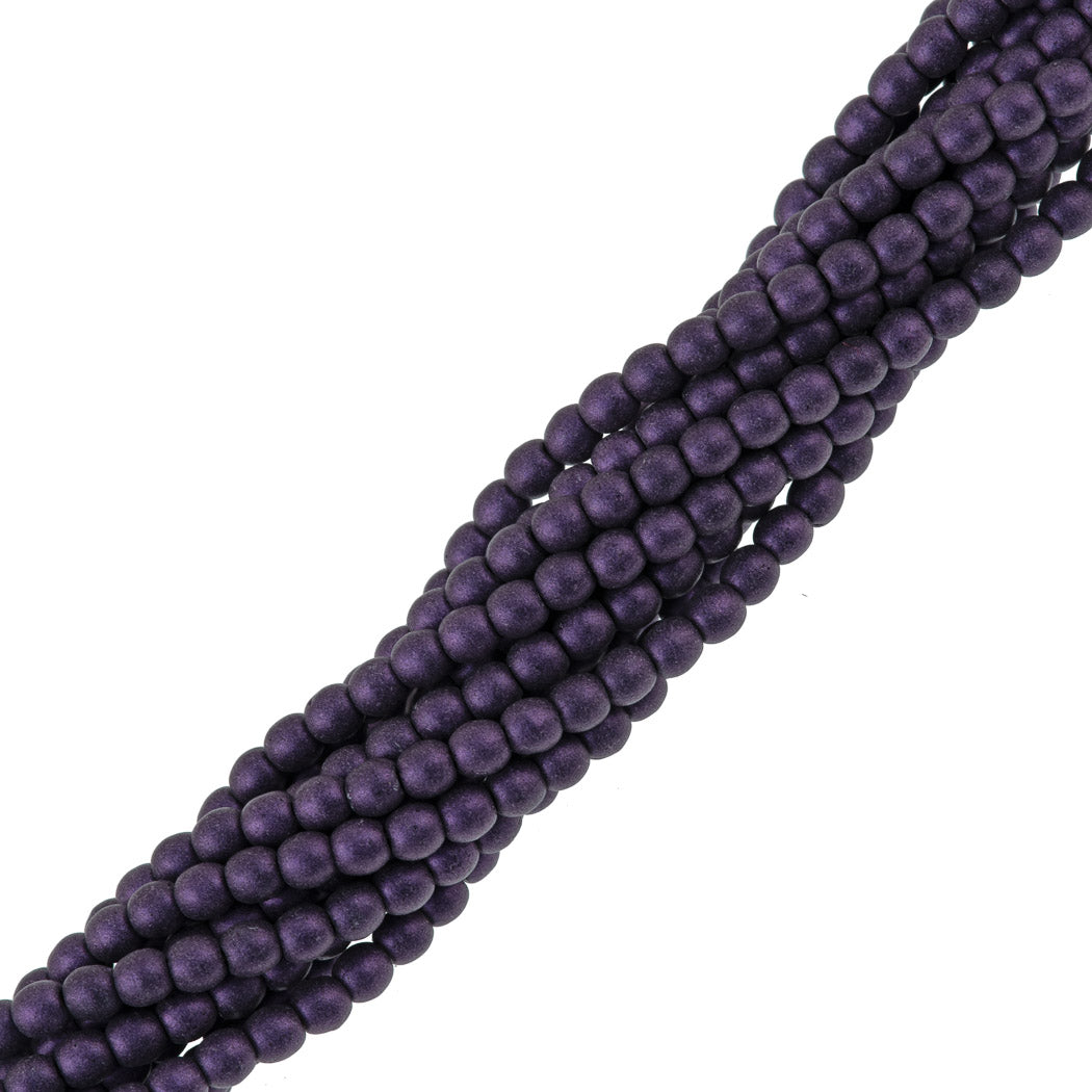 200 Czech 3mm Pressed Glass Round Beads Metallic Suede Purple (79021)