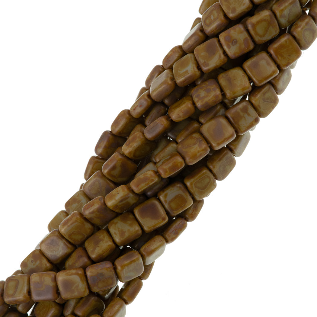 50 CzechMates 6mm Two Hole Tile Beads Opaque Grey Picasso (43020T)