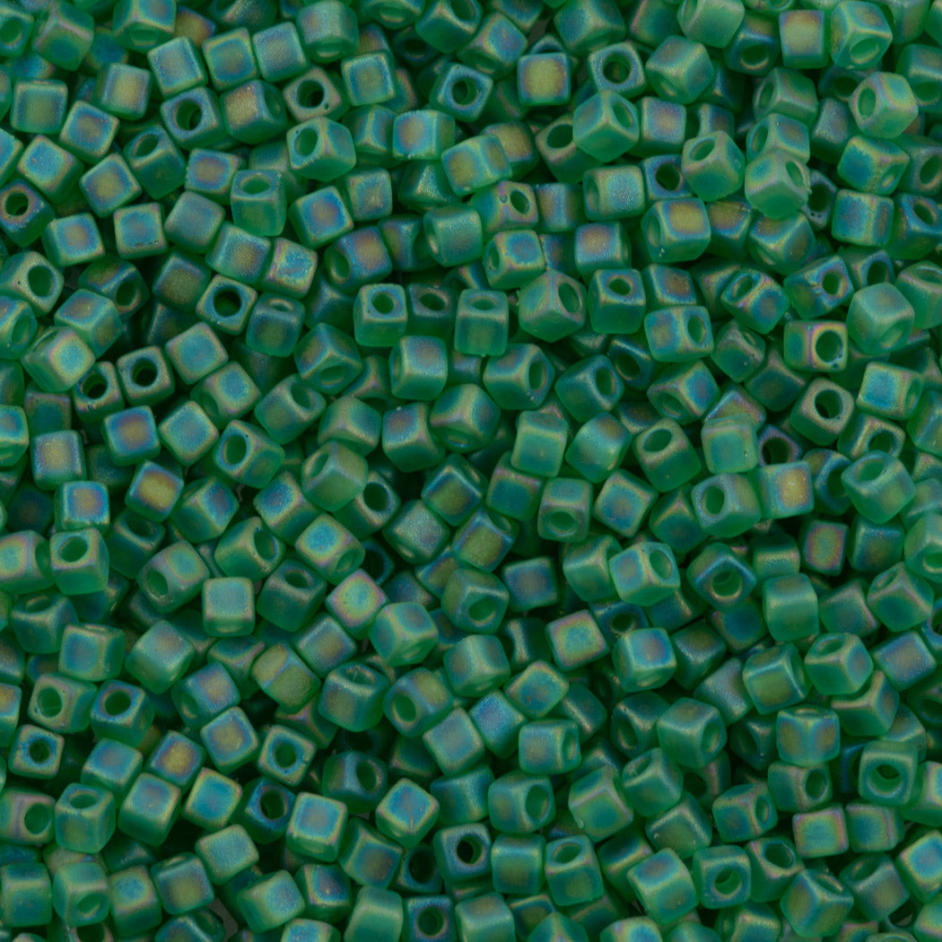 Miyuki 1.8mm Cube Seed Bead Matte Green AB (146FR)