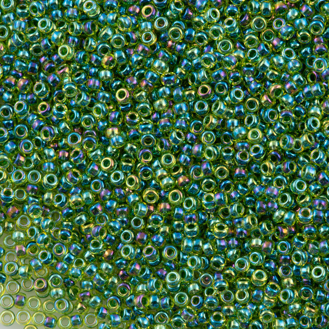 50g Miyuki Round Seed Bead 11/0 Green Lined Yellow (341)