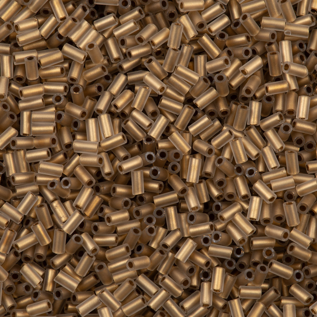 Toho 3mm Bugle Bead Inside Color Lined Matte Gold (989F)