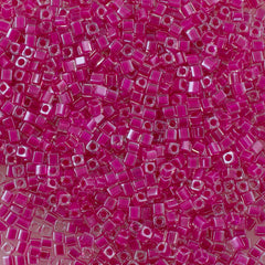 Miyuki 1.8mm Cube Seed Bead Inside Color Lined Fuchsia 8g Tube (209)