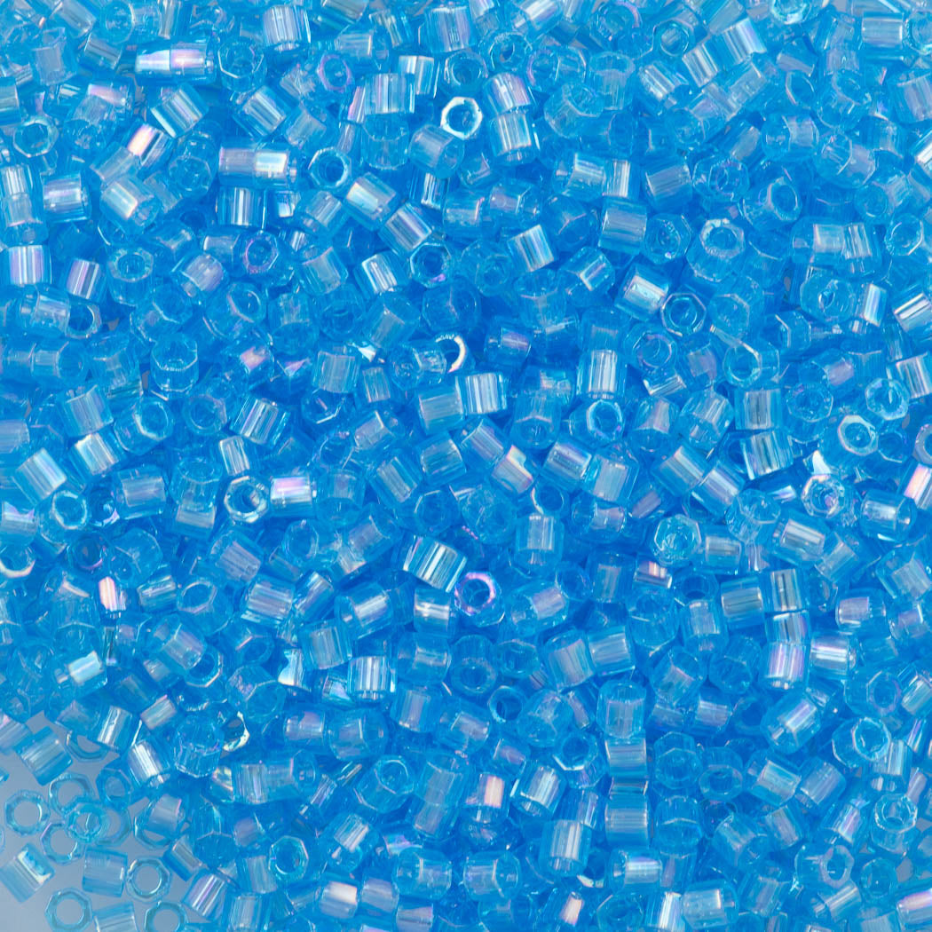 Miyuki Hex Cut Delica Seed Bead 10/0 Transparent Blue Sea AB 2-inch Tube DBMC176