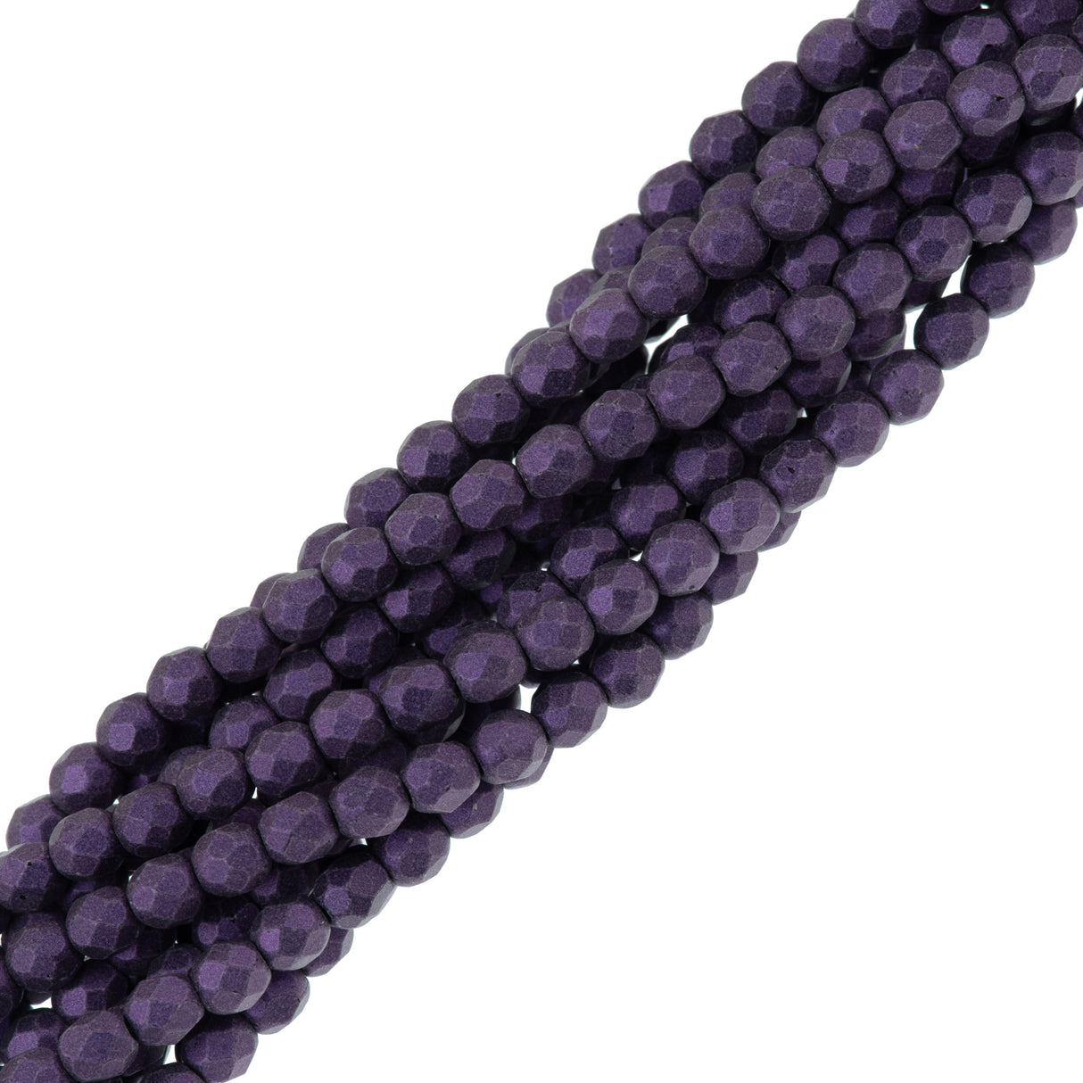 100 Czech Fire Polished 4mm Round Bead Metallic Suede Purple (79021)
