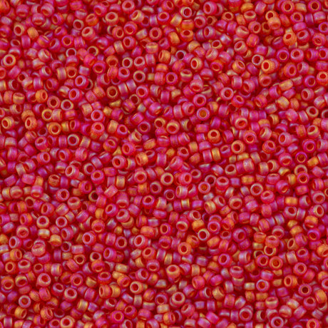 Miyuki Round Seed Bead 15/0 Transparent Matte Red Orange AB 2-inch Tube (140FR)