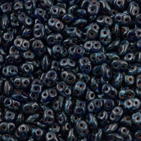 Super Duo 2x5mm Two Hole Beads Opaque Cobalt Dark Travertin (30090TD)
