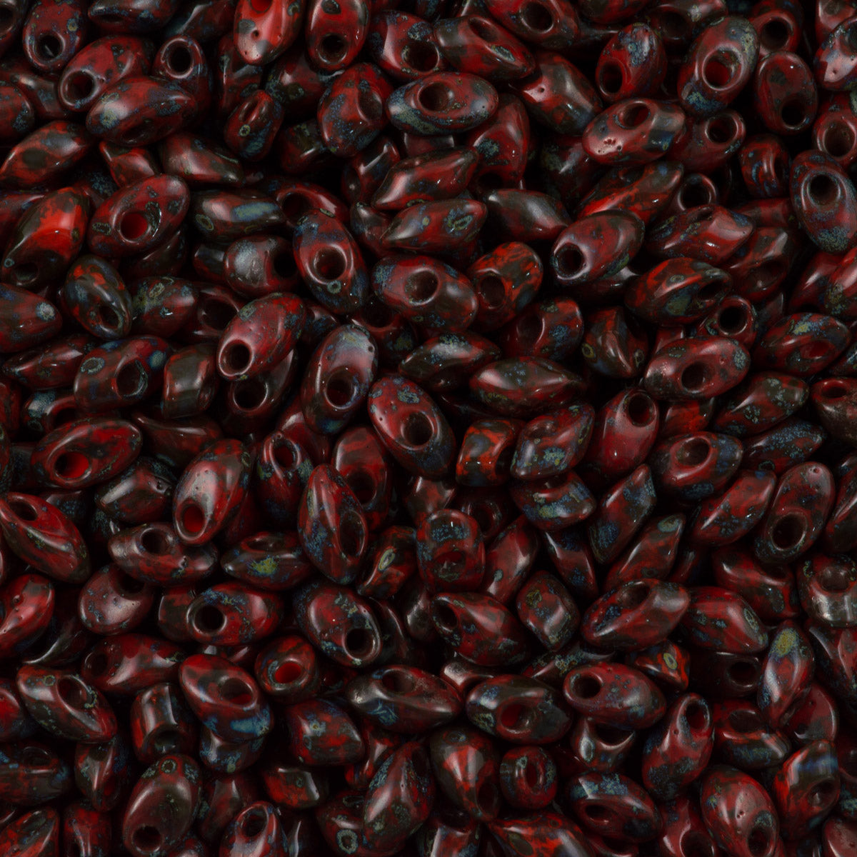 Miyuki Long Magatama Seed Bead Opaque Red Picasso 8g Tube (4513)