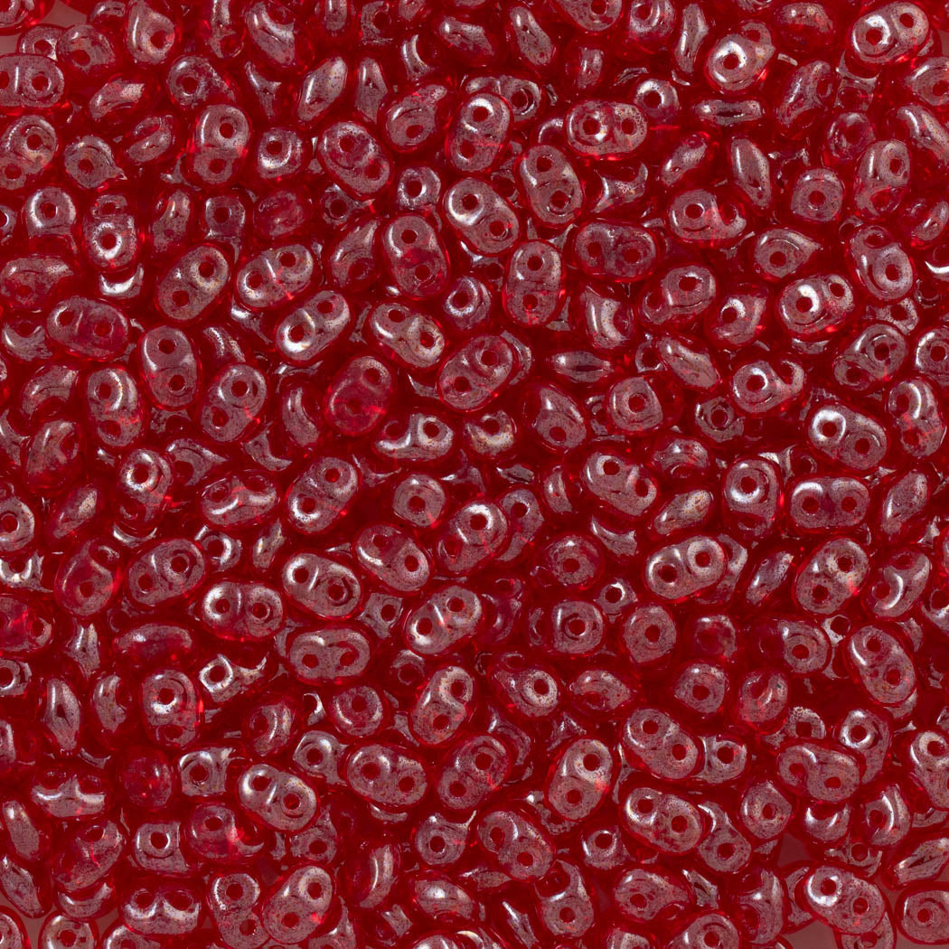 Super Duo 2x5mm Two Hole Beads Siam Ruby White Luster (90080WL)