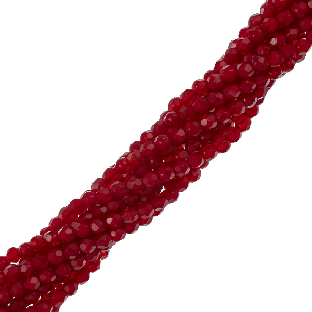 100 Czech Fire Polished 4mm Round Bead Milky Light Oxblood (91260)