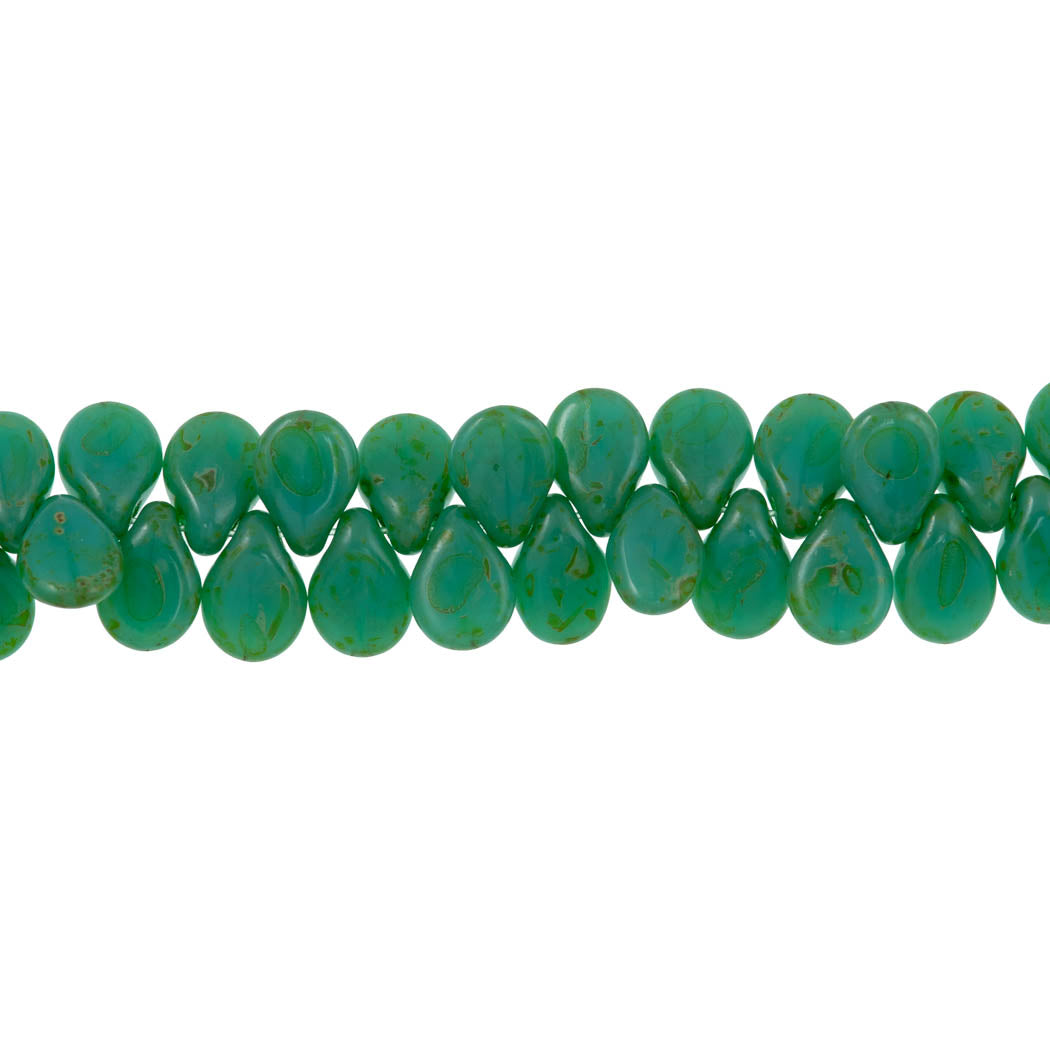65 Preciosa Pip Opaque Turquoise Travertin Beads (63130TV)