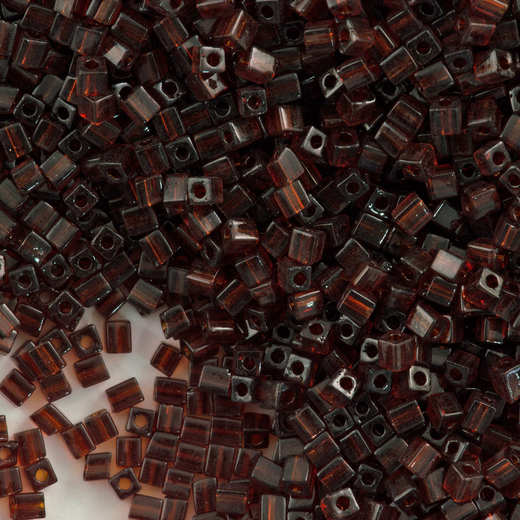 Miyuki 3mm Cube Seed Bead Transparent Dark Amber 10g (134)