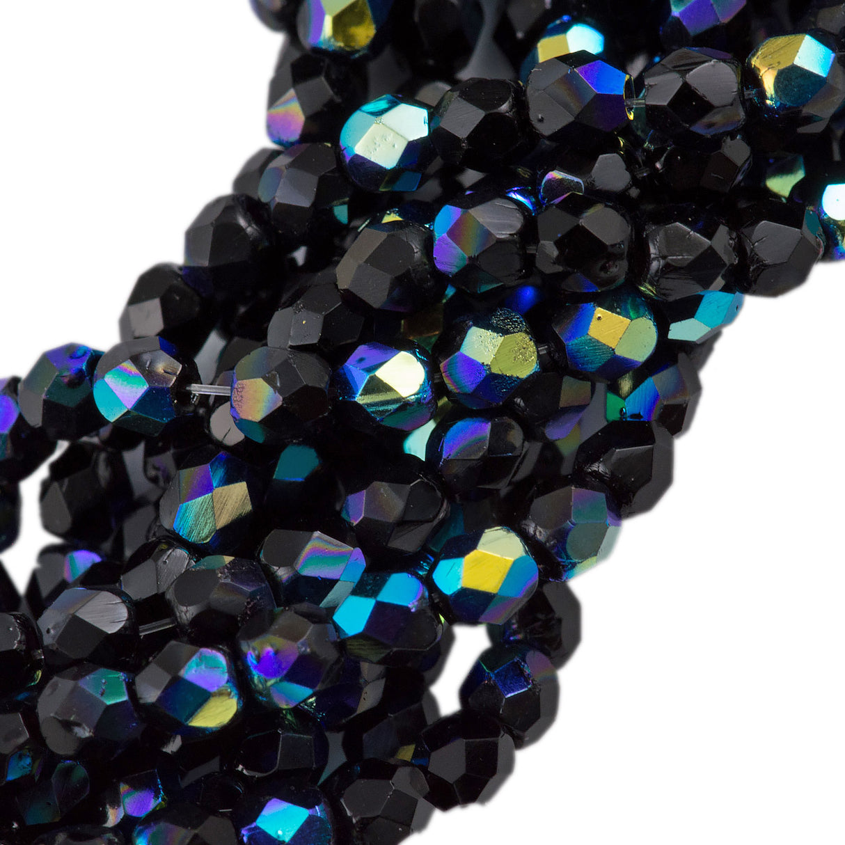 100 Czech Fire Polished 3mm Round Beads Jet AB (23980X)