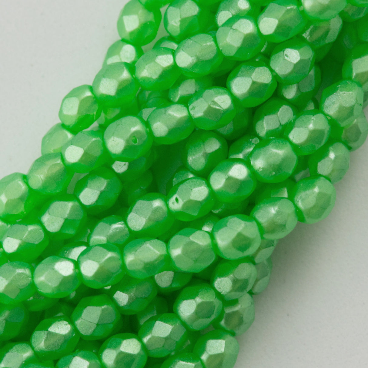 100 Czech Fire Polished 3mm Round Bead Coated Satin Green Luster (77753)