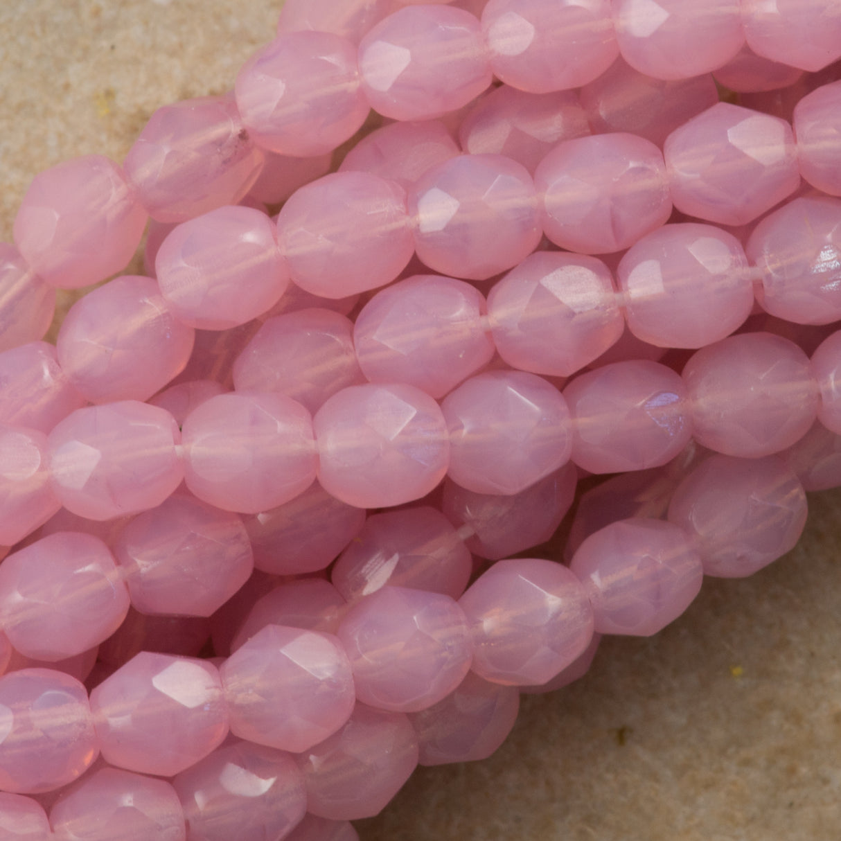 50 Czech Fire Polished 6mm Round Bead Milky Pink (71010)