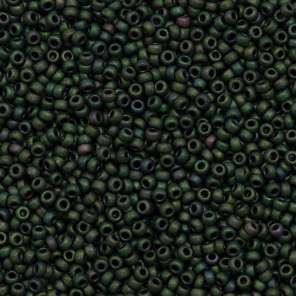 Miyuki Round Seed Bead 8/0 Matte Metallic Dark Green Iris 22g Tube (2066)