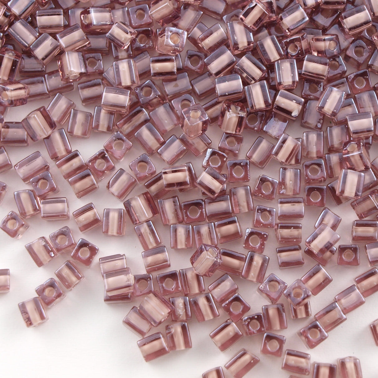 Miyuki 4mm Cube Seed Bead Inside Color Lined Purple Rose 15g (2644)