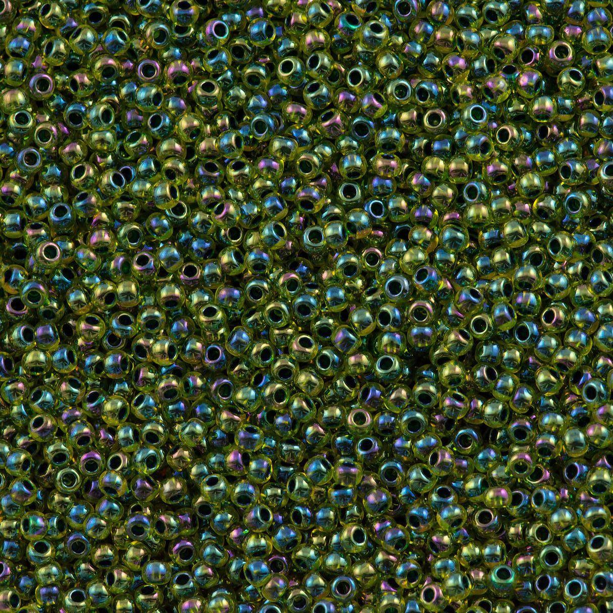 Toho Round Seed Bead 11/0 Jonquil Lined Forest Green AB 2.5-inch Tube (1829)