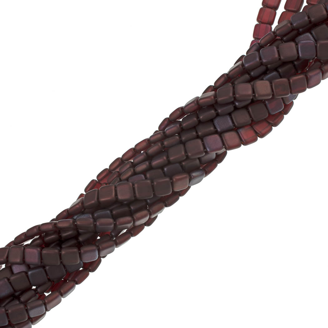 50 CzechMates 6mm Tile Beads Siam Matte Vega (90080YM)