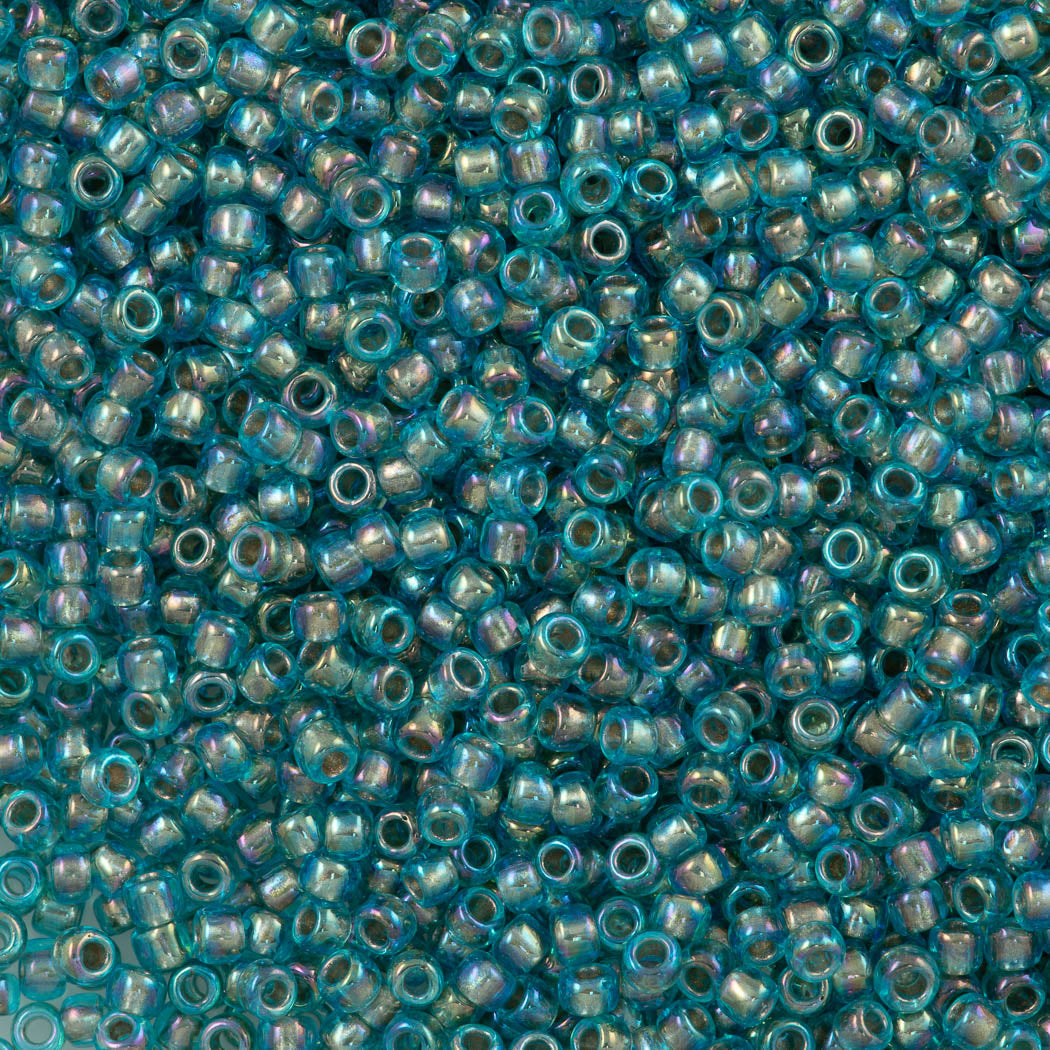 50g Toho Round Seed Bead 8/0 Inside Color Lined Gold Aqua AB (995)