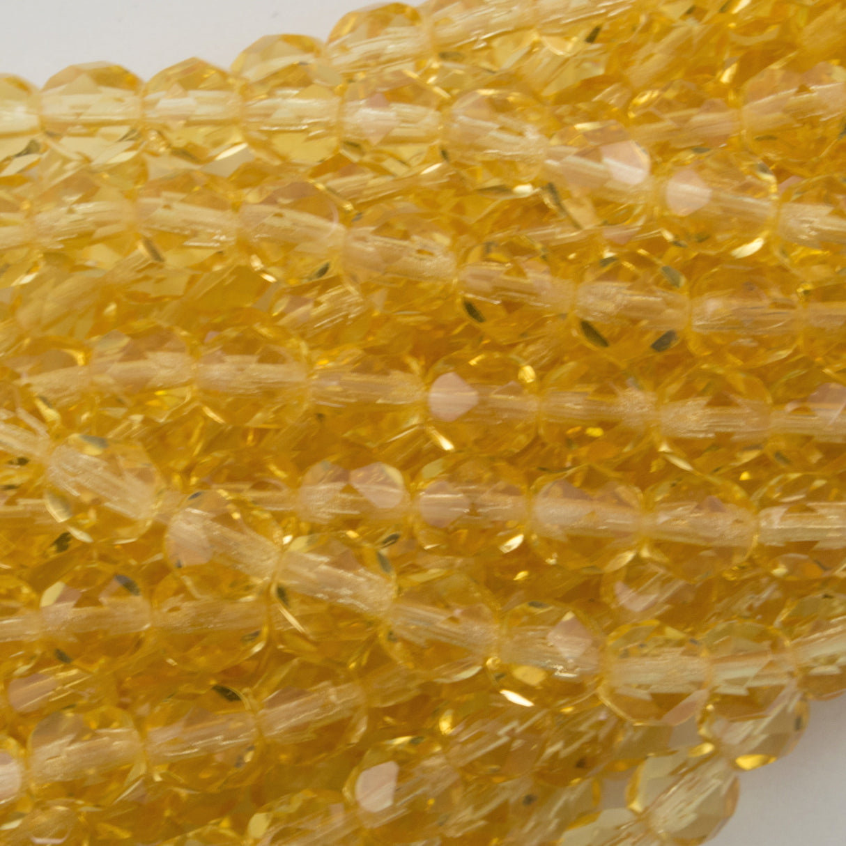 50 Czech Fire Polished 8mm Round Bead Light Topaz (10020)