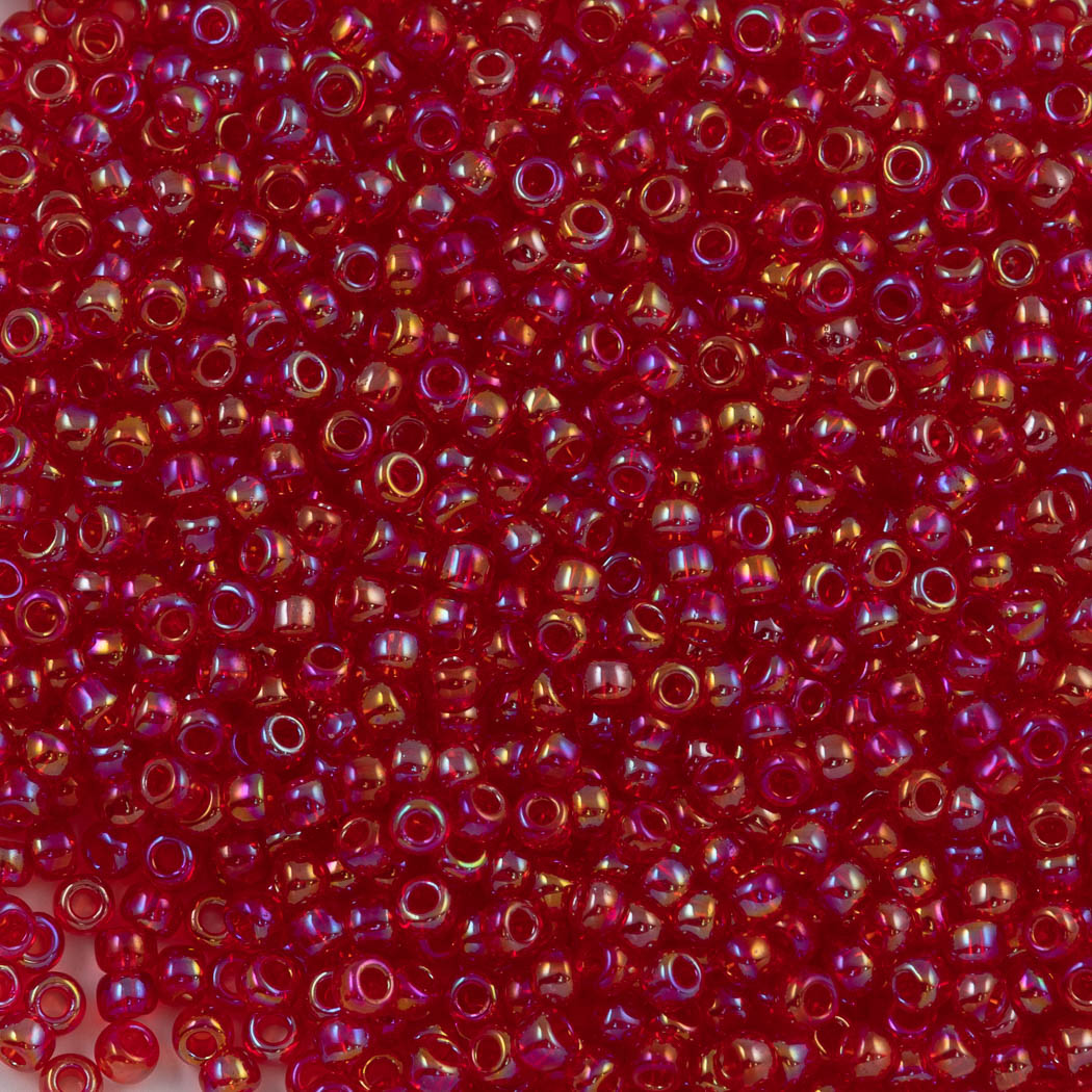 Toho Round Seed Bead 11/0 Transparent Siam Ruby AB (165B)