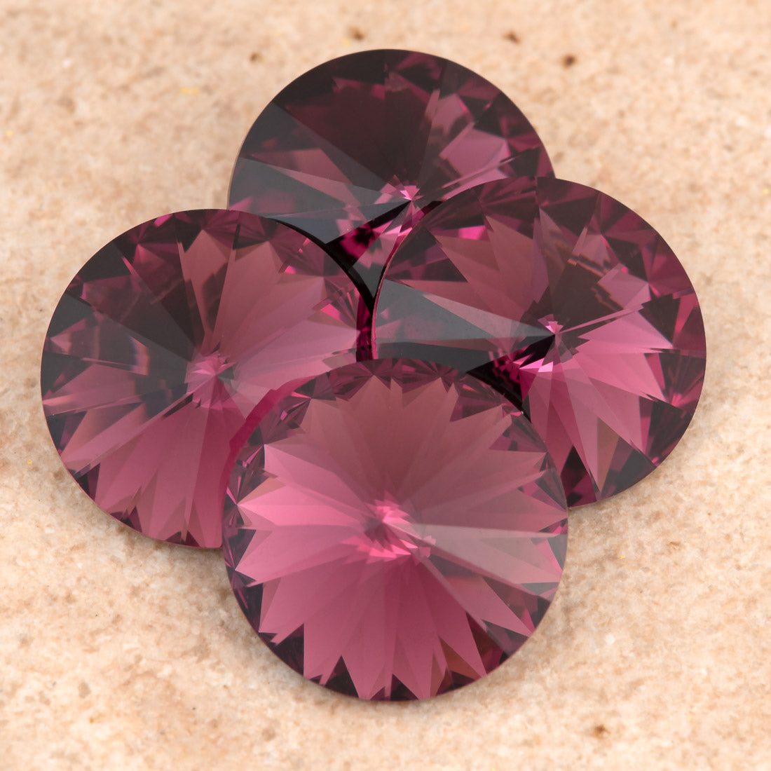 Four TRUE CRYSTAL 14mm Rivoli Amethyst (204)