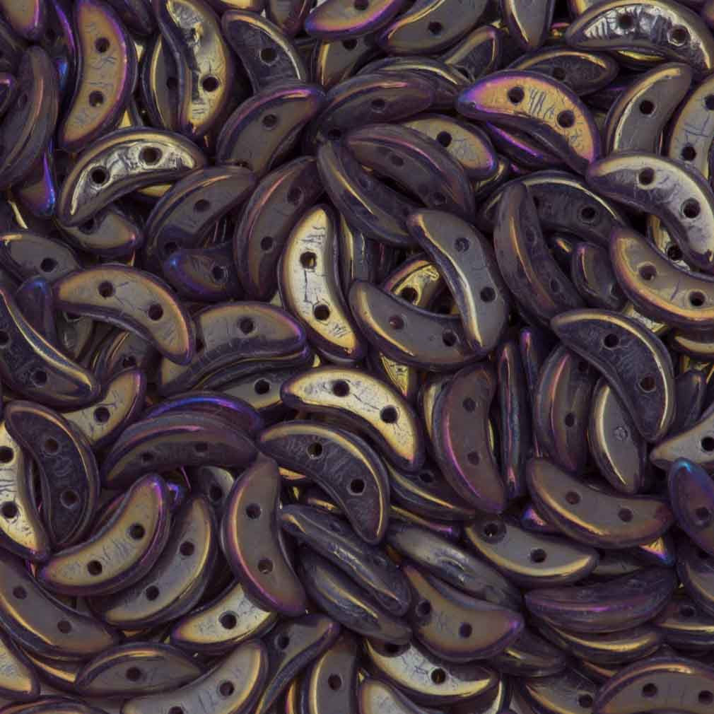 CzechMates 3x10mm Two Hole Crescent Milky Amethyst Luster Iris Beads 15g (21010LR)