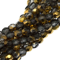 100 Czech Fire Polished 3mm Round Bead Gold 1/2 (26201)