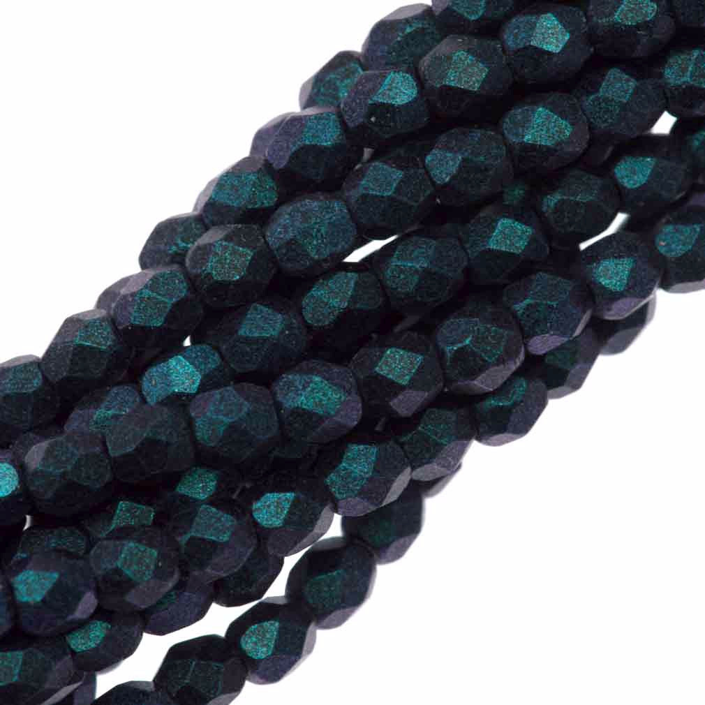 100 Czech Fire Polished 3mm Round Bead Polychrome Indigo Orchid (94105)