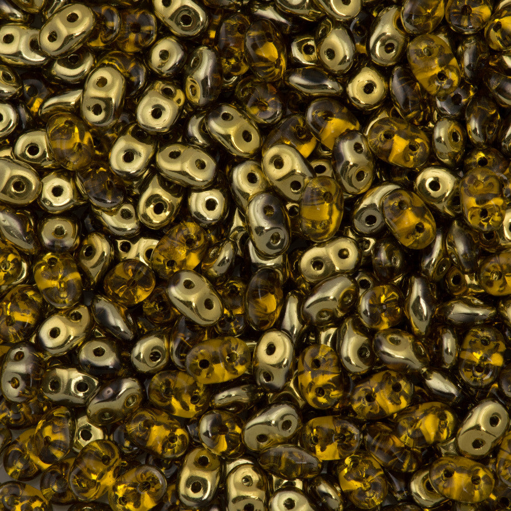 Super Duo 2x5mm Two Hole Beads Topaz Amber Gold 15g (10060AG)