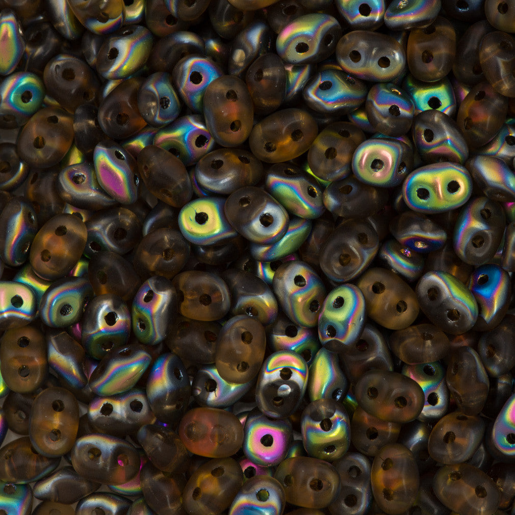 Super Duo 2x5mm Two Hole Beads Matte Smoky Topaz Vitrail 22g Tube (10230MV)