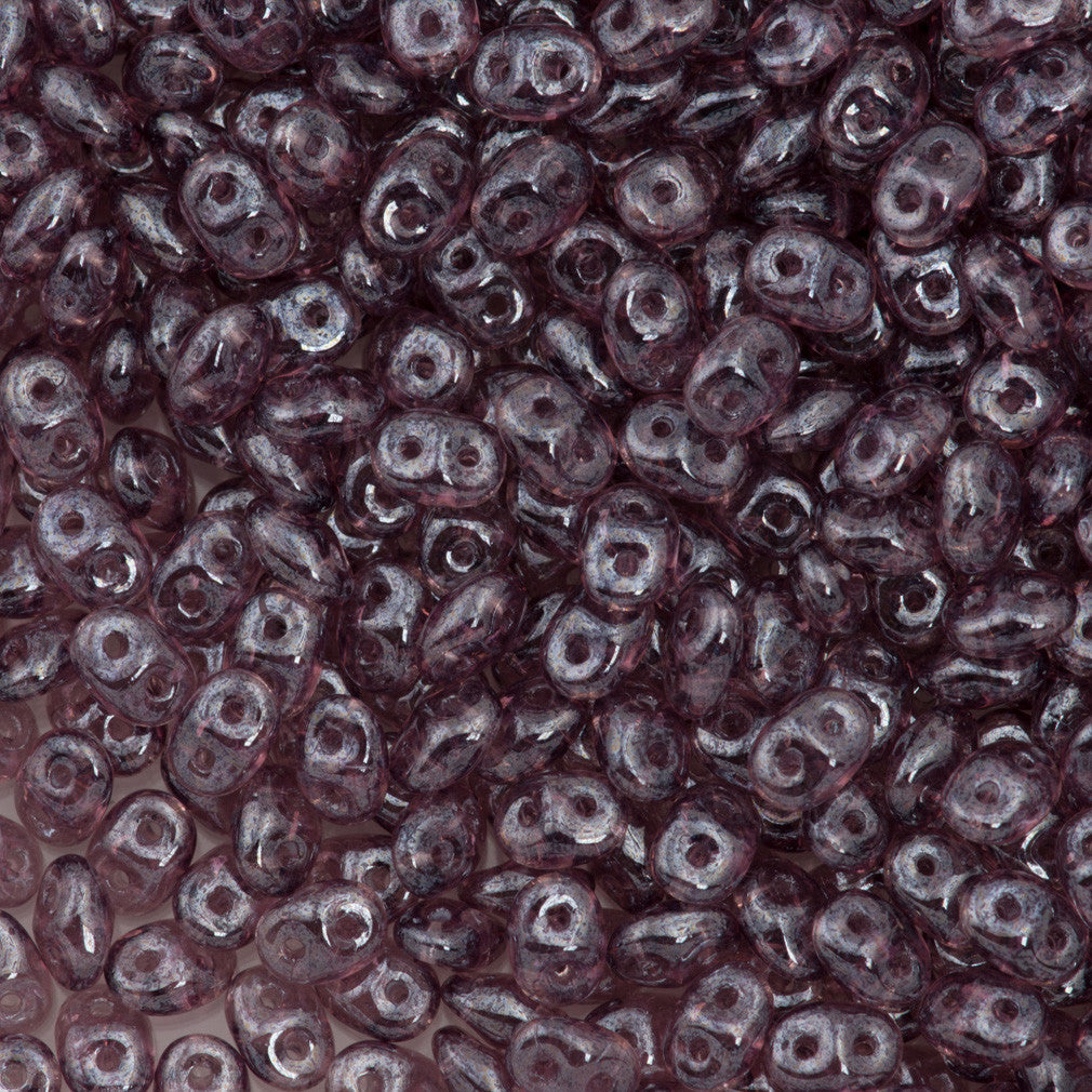 Super Duo 2x5mm Two Hole Beads Medium Amethyst White Luster 15g (20060WL)