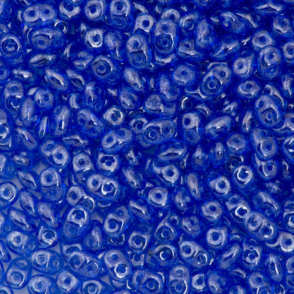 Super Duo 2x5mm Two Hole Beads Sapphire White Luster 22g Tube (30060WL)