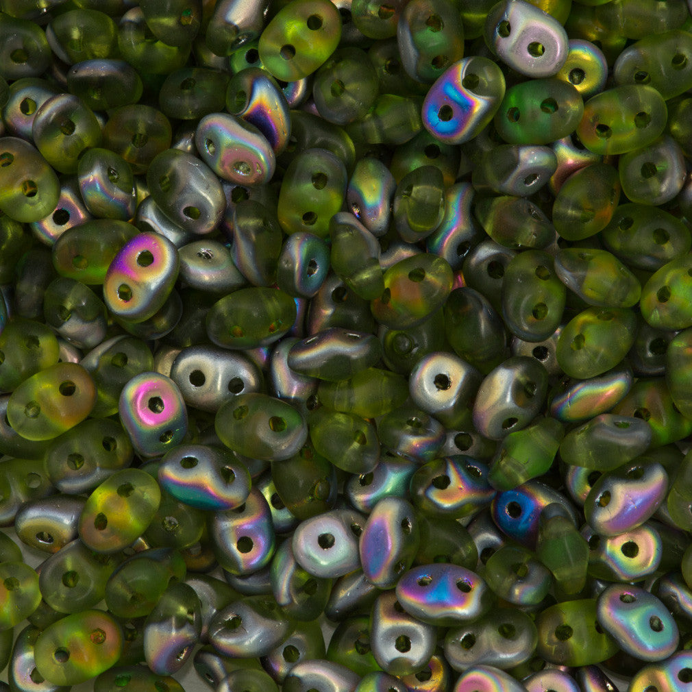 Super Duo 2x5mm Two Hole Beads Matte Olivine Vitrail 15g (50230MV)