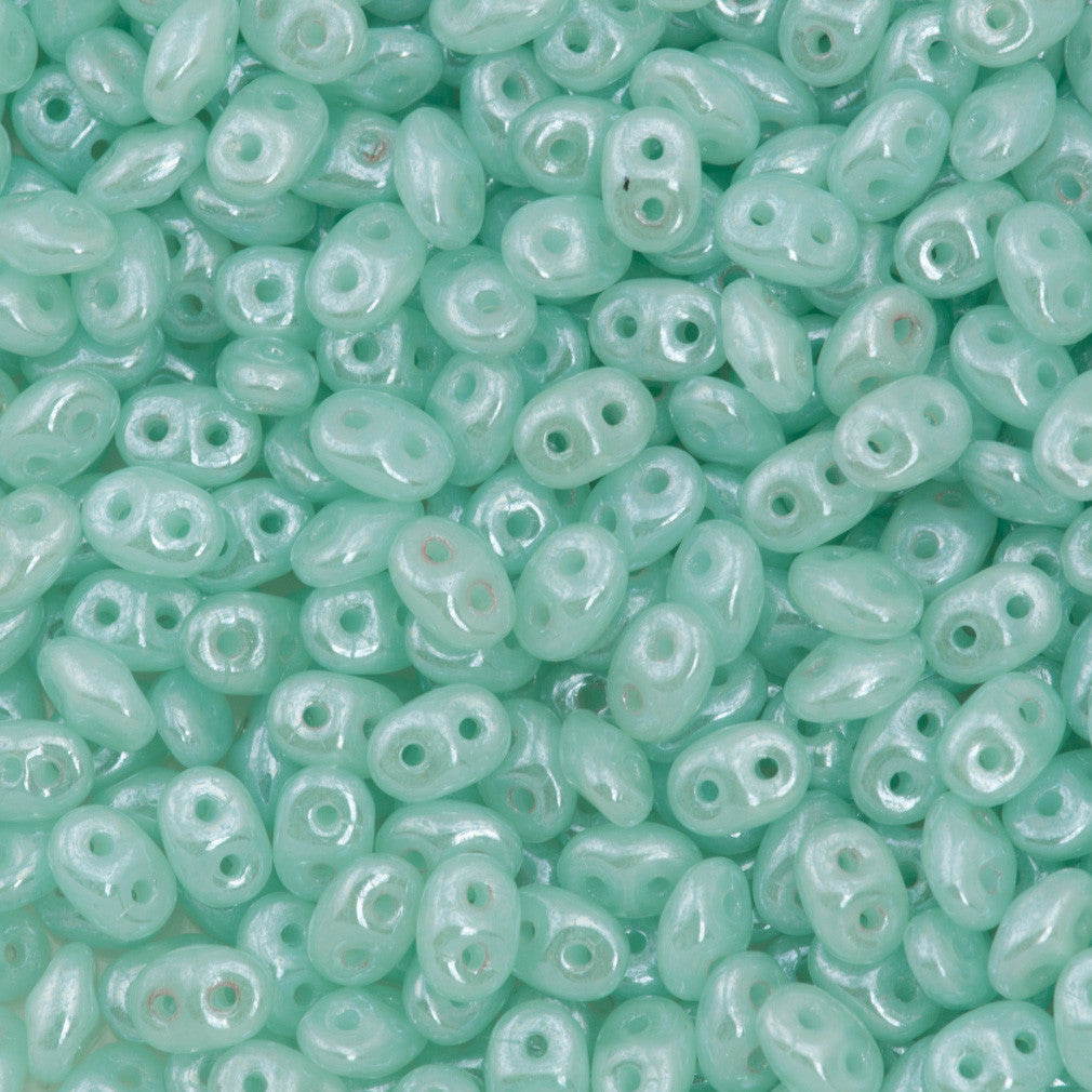Super Duo 2x5mm Two Hole Beads Milky Peridot White Luster 22g Tube (61100WL)