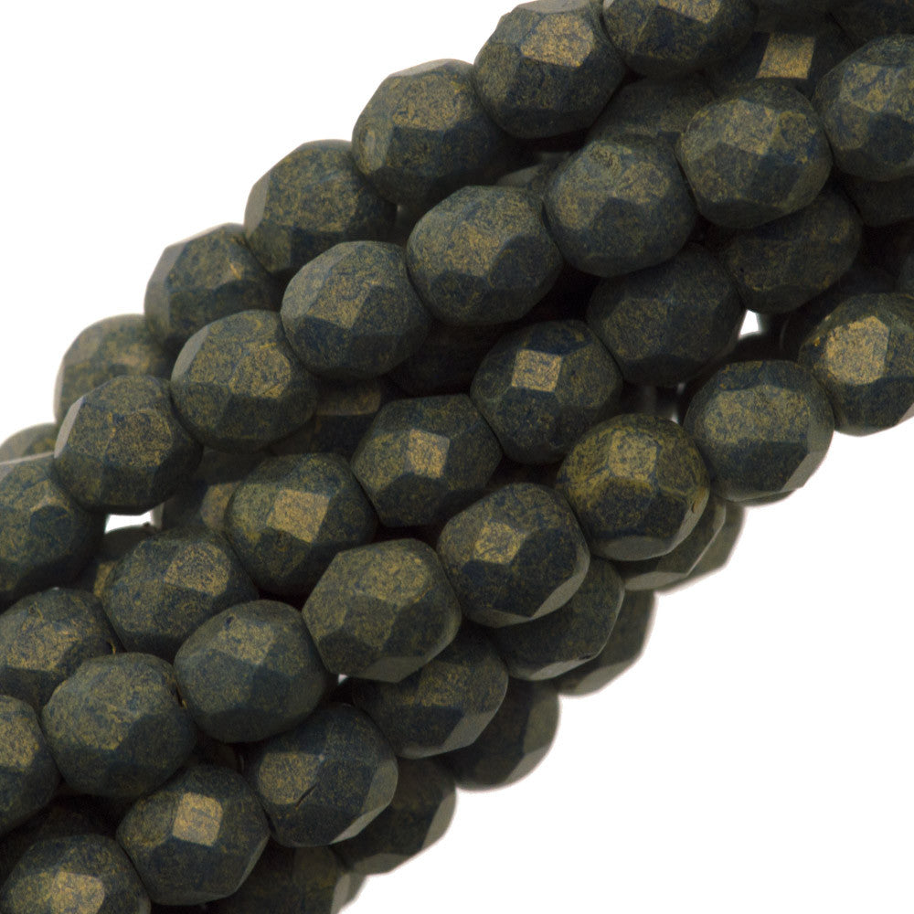 100 Czech Fire Polished 4mm Round Bead Pacifica Juniper (10070PS)