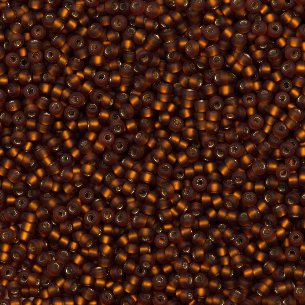 50g Miyuki Round Seed Bead 11/0 Matte Silver Lined Dark Topaz (5F)
