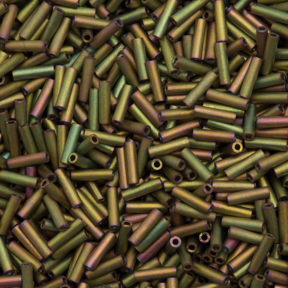Miyuki 6mm Bugle Bead Opaque Matte Olive Rose 5-inch Tube (2035)