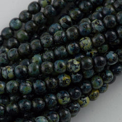100 Czech 6mm Pressed Glass Round Beads Jet Picasso (23980T)